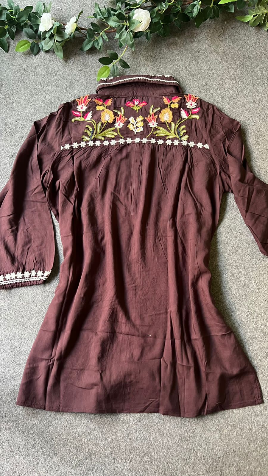 Coffee rayon embroidery kurti short top