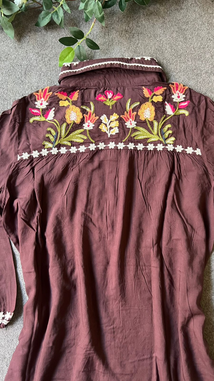 Coffee rayon embroidery kurti short top