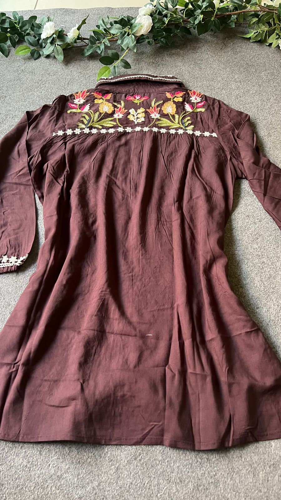 Coffee rayon embroidery kurti short top