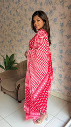 Red pure cotton embroidered 3 piece kurti suit