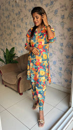 Blue rayon cotton floral coord sets