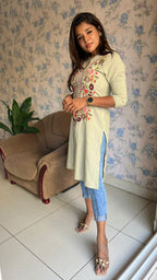 Light green cotton embroidery kurti top