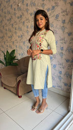 Light green cotton embroidery kurti top