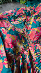 Rayon blue & pink floral printed 2 piece kurti maxi dress