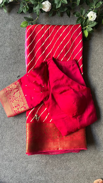 Chinnon silk multi colour hand made saree & blouse