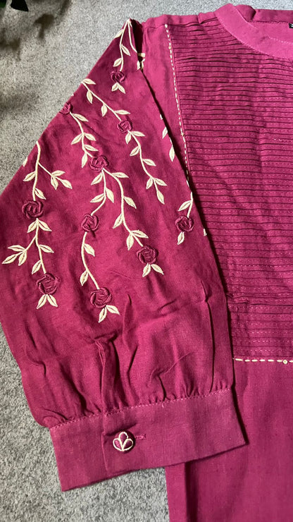 Rayon pink embroidery 2 piece kurti suit