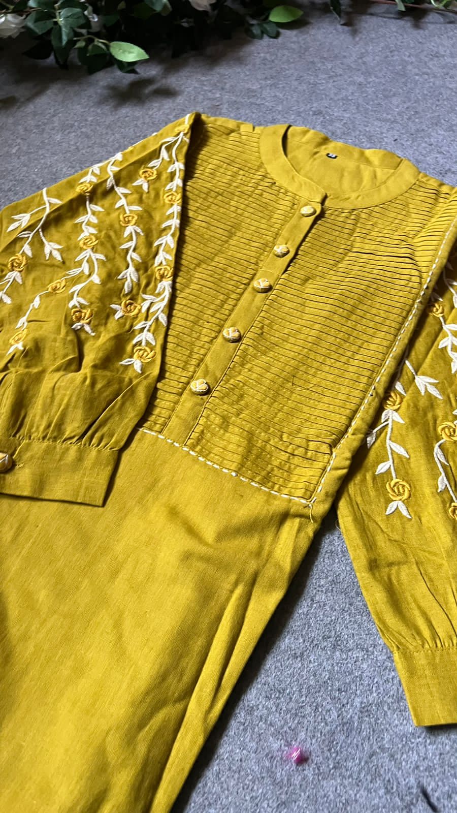 Rayon yellow embroidery 2 piece kurti suit