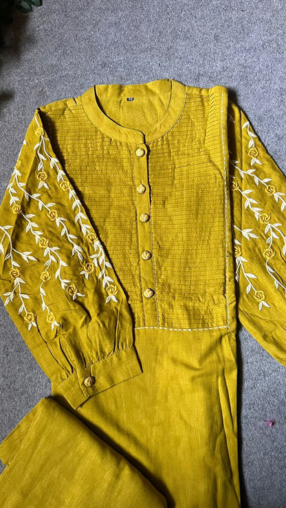 Rayon yellow embroidery 2 piece kurti suit