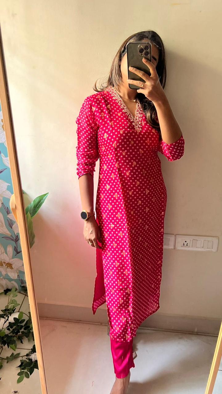 Pink muslin embroidery 3 piece kurti suit