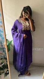 Purple rayon embroidery 3 piece kurti suit