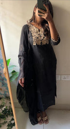 Black rayon embroidery 3 piece kurti suit