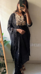 Black rayon embroidery 3 piece kurti suit