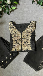 Black rayon embroidery 3 piece kurti suit