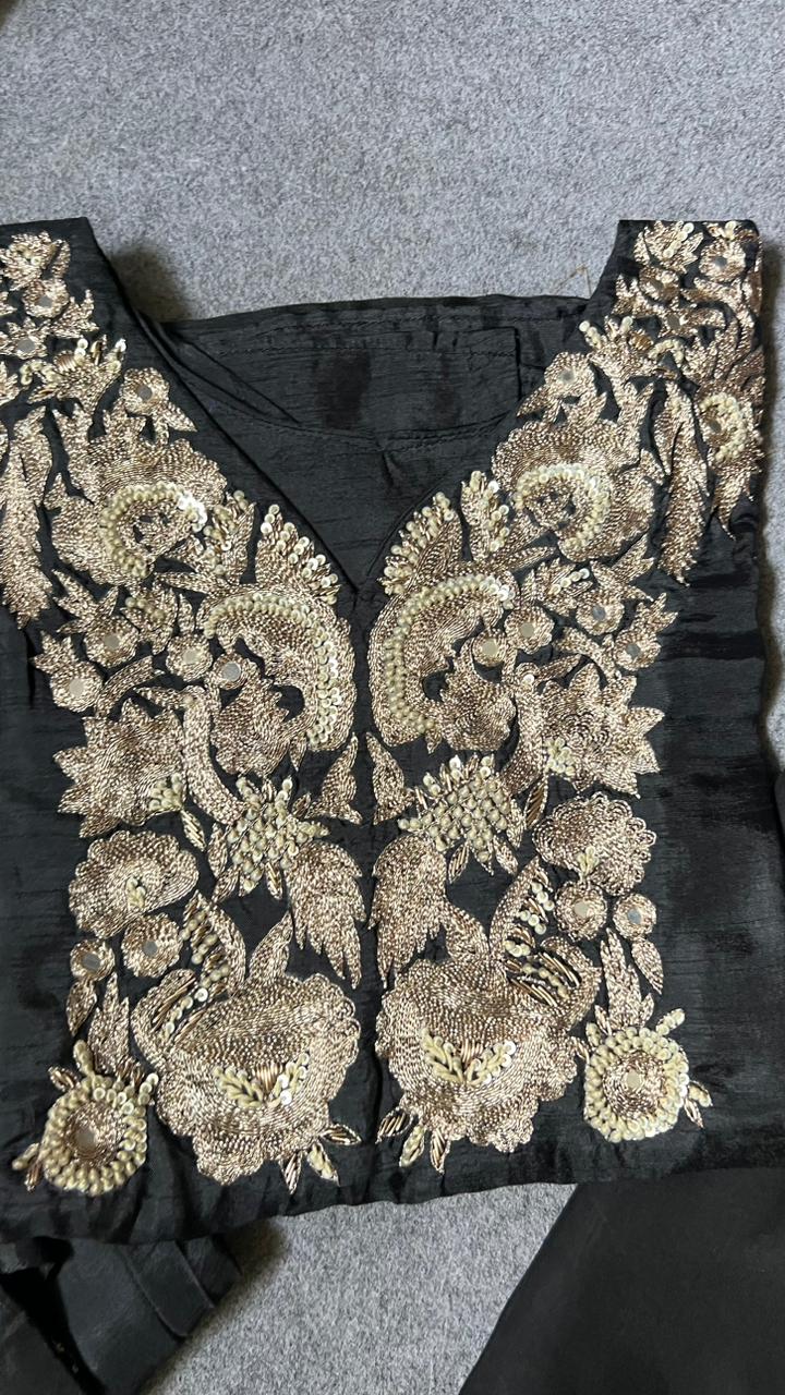 Black rayon embroidery 3 piece kurti suit