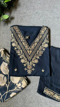 Midnight blue rayon embroidery 3 piece kurti suit