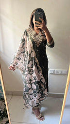 Mehandi green rayon silk embroidery 3 piece kurti suit