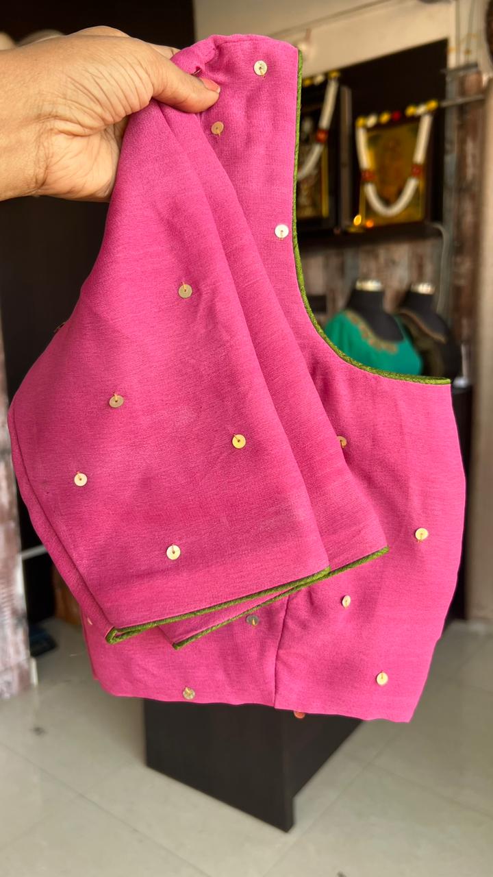Pink chiffon floral saree with handworked blouse