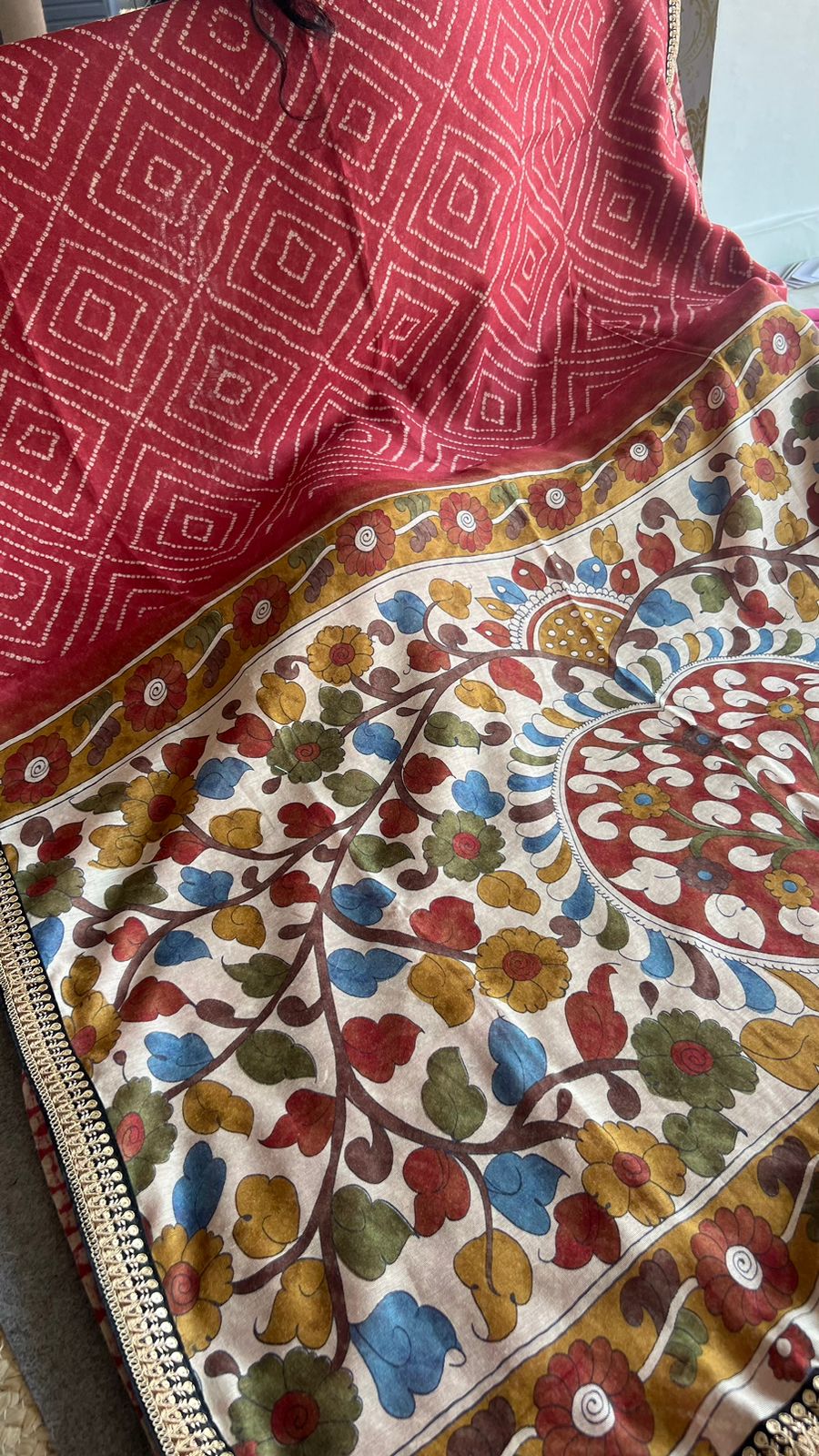 Maroon chanderi silk saree with kalamkari blouse (Prana1)