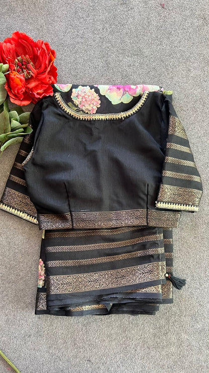 Black rose printed saree with blouse