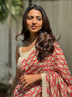 Pink cotton saree with half white embroidery blouse