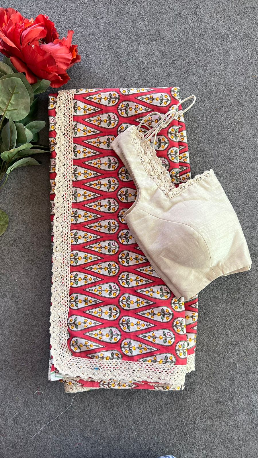 Pink cotton saree with half white embroidery blouse