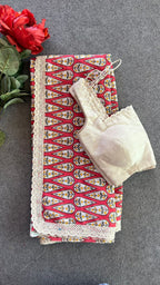 Pink cotton saree with half white embroidery blouse
