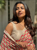 Pink cotton saree with half white embroidery blouse