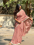 Pink cotton saree with half white embroidery blouse