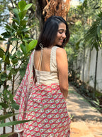 Pink cotton saree with half white embroidery blouse