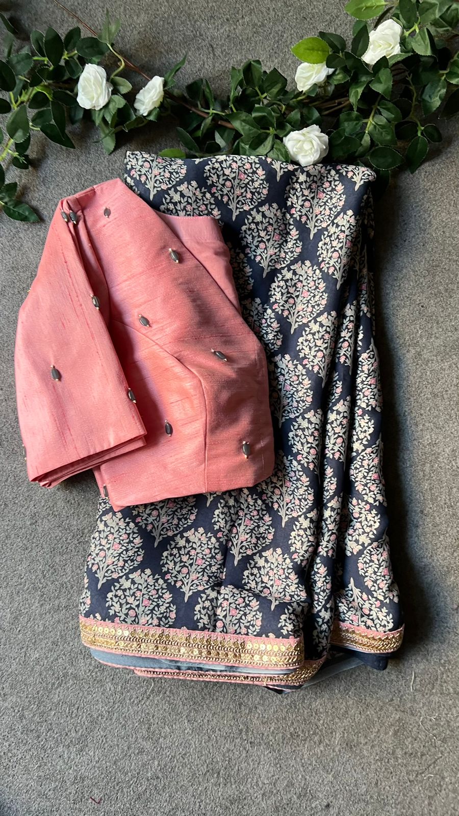 Pink silk beads handworked blouse (only blouse)