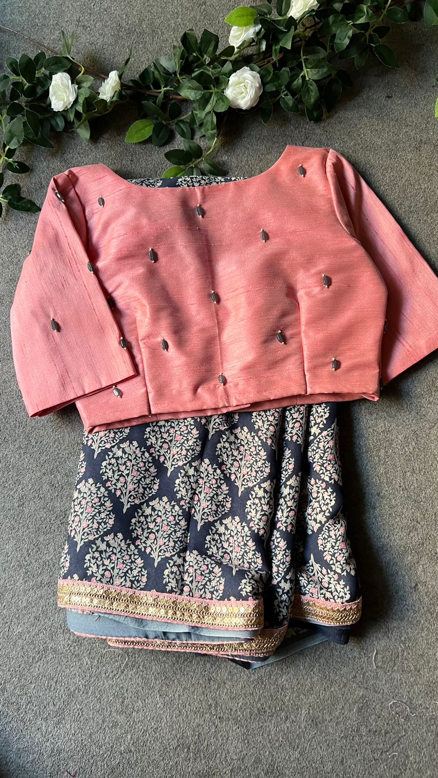 Pink silk beads handworked blouse (only blouse)