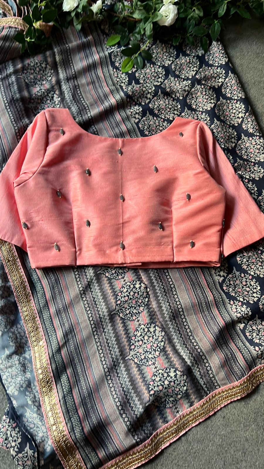 Pink silk beads handworked blouse (only blouse)