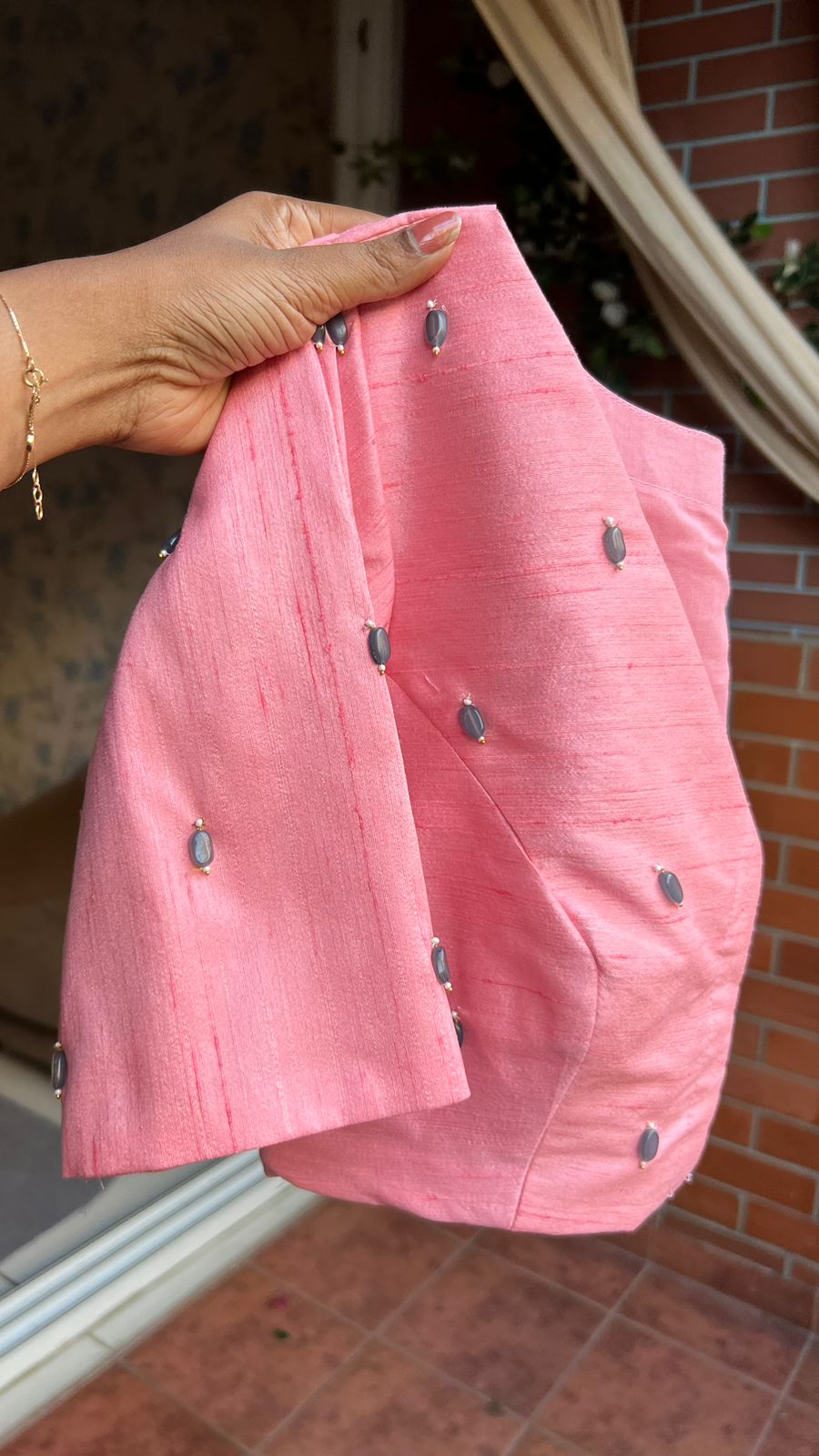 Grey georgette saree with pink handworked blouse