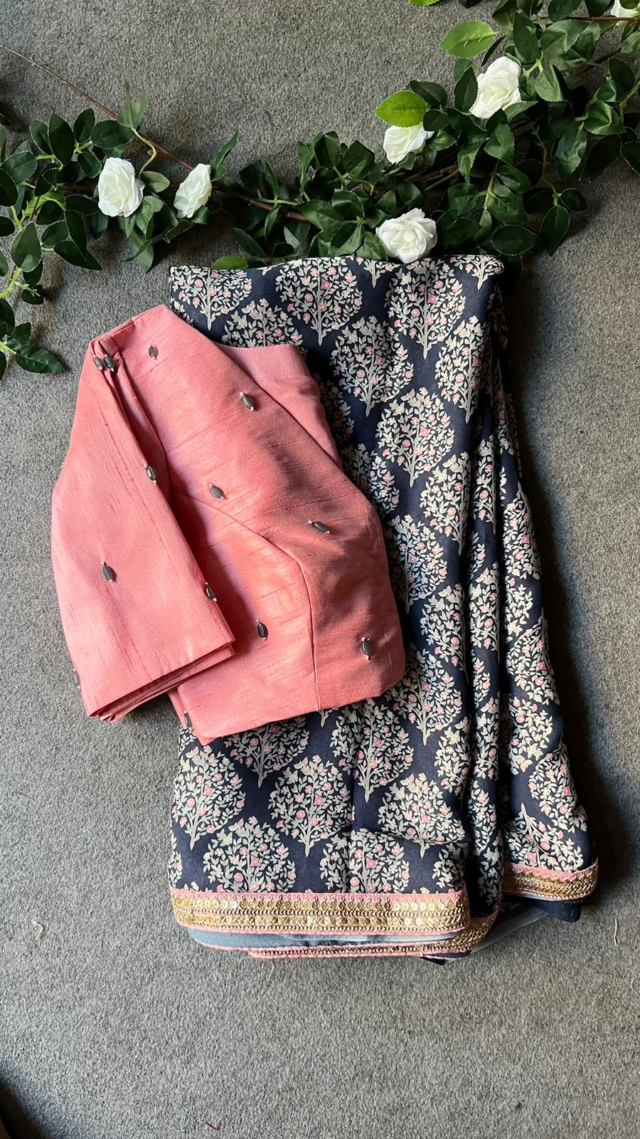 Pink silk beads handworked blouse (only blouse)