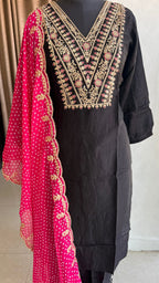 Black silk embroidery 3 piece kurti suit