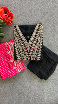 Black silk embroidery 3 piece kurti suit