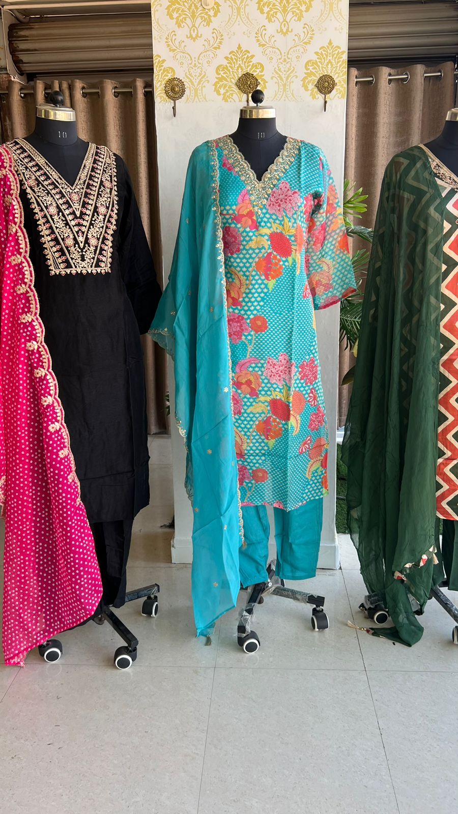 Blue organza embroidery 3 piece kurti suit