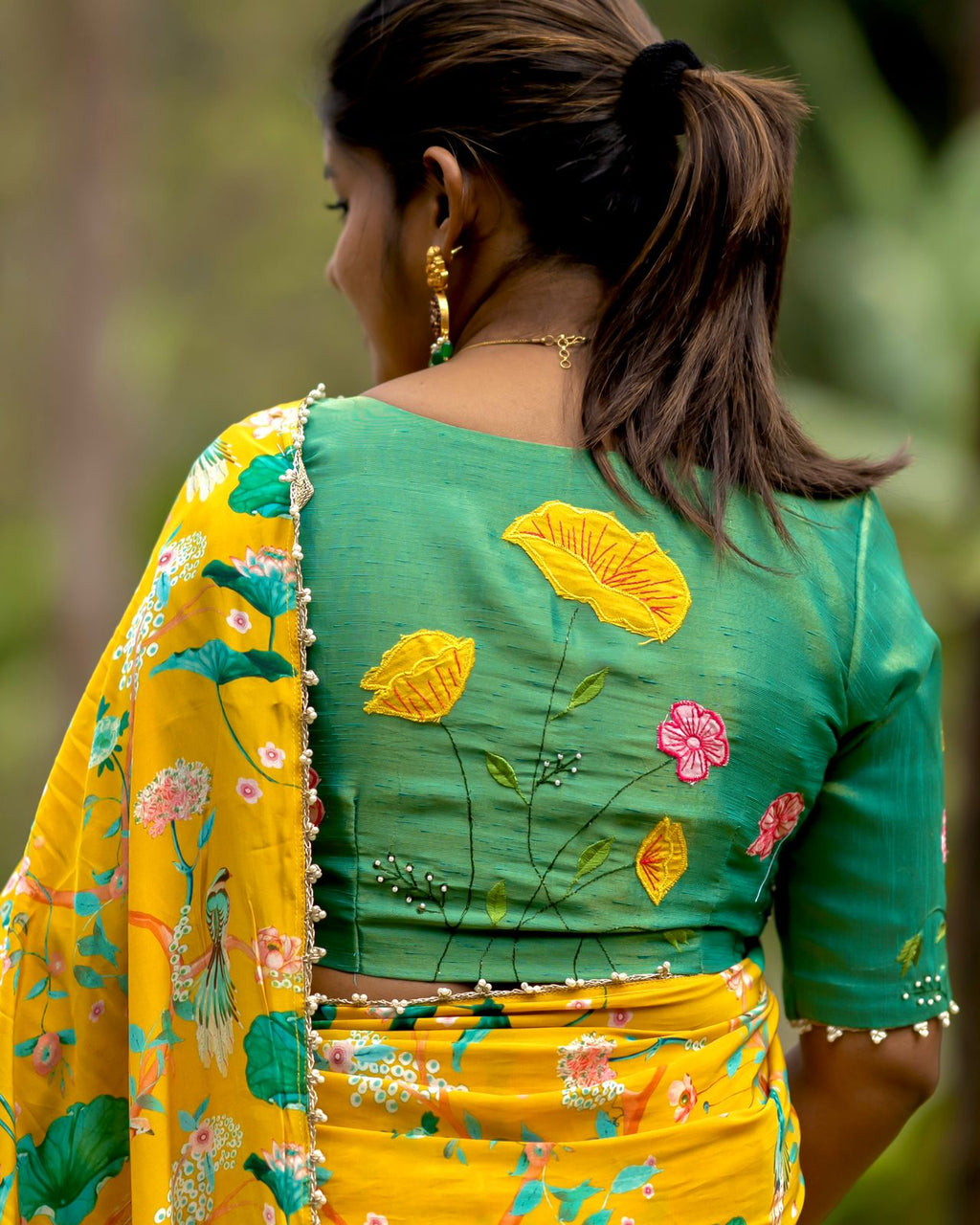 Green tissue hand work blouse (only blouse)