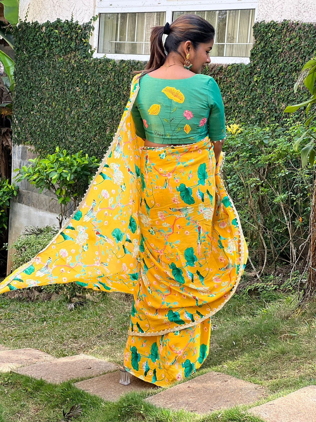 Green tissue hand work blouse (only blouse)