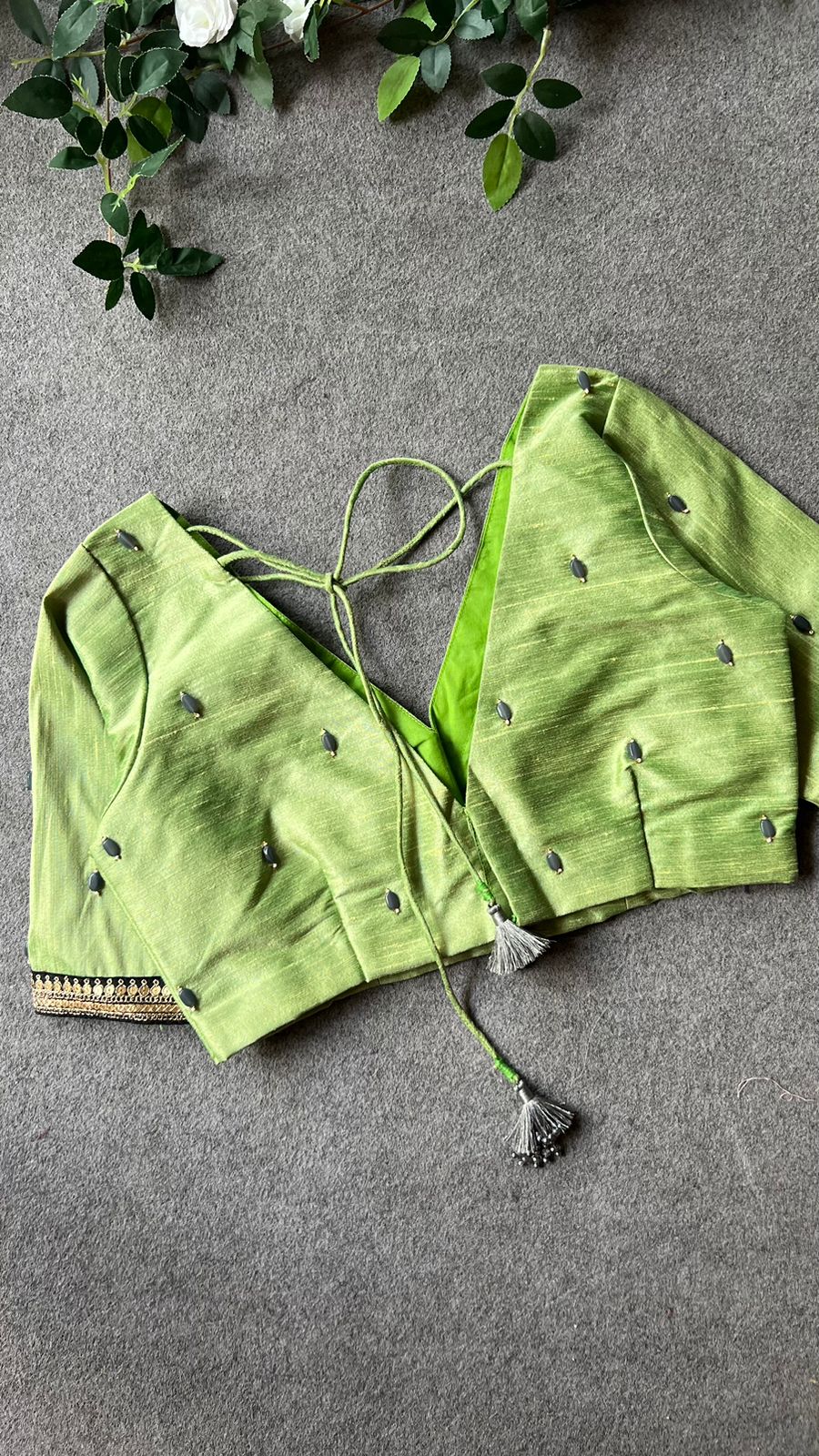 Pista beads hand work blouse