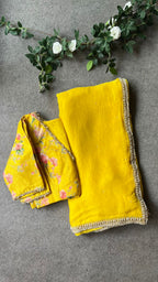Yellow pearl hand worked blouse