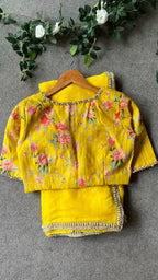 Yellow pearl hand worked blouse