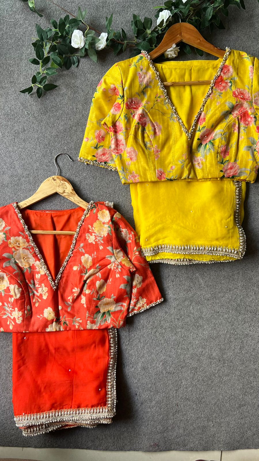 Yellow pearl hand worked blouse