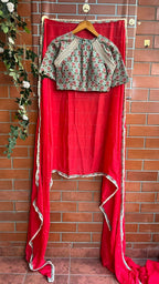 Pista green cotton hand printed blouse