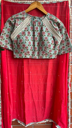 Pista green cotton hand printed blouse