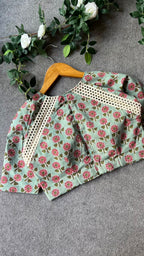 Pista green cotton hand printed blouse