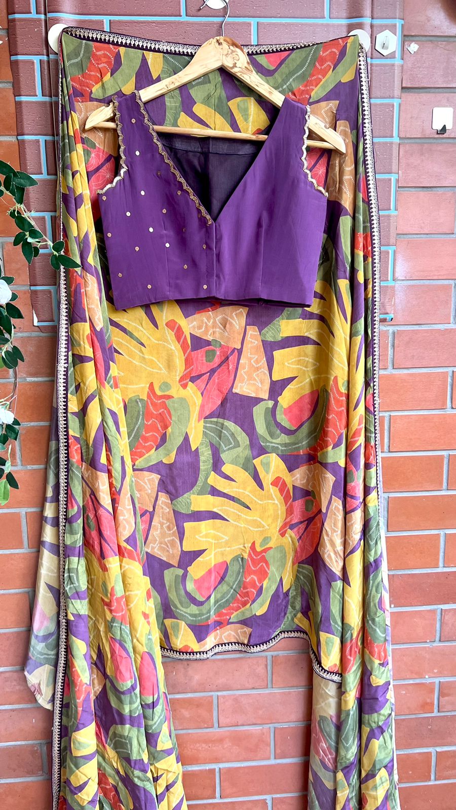 Violet viscose silk saree with hand work blouse
