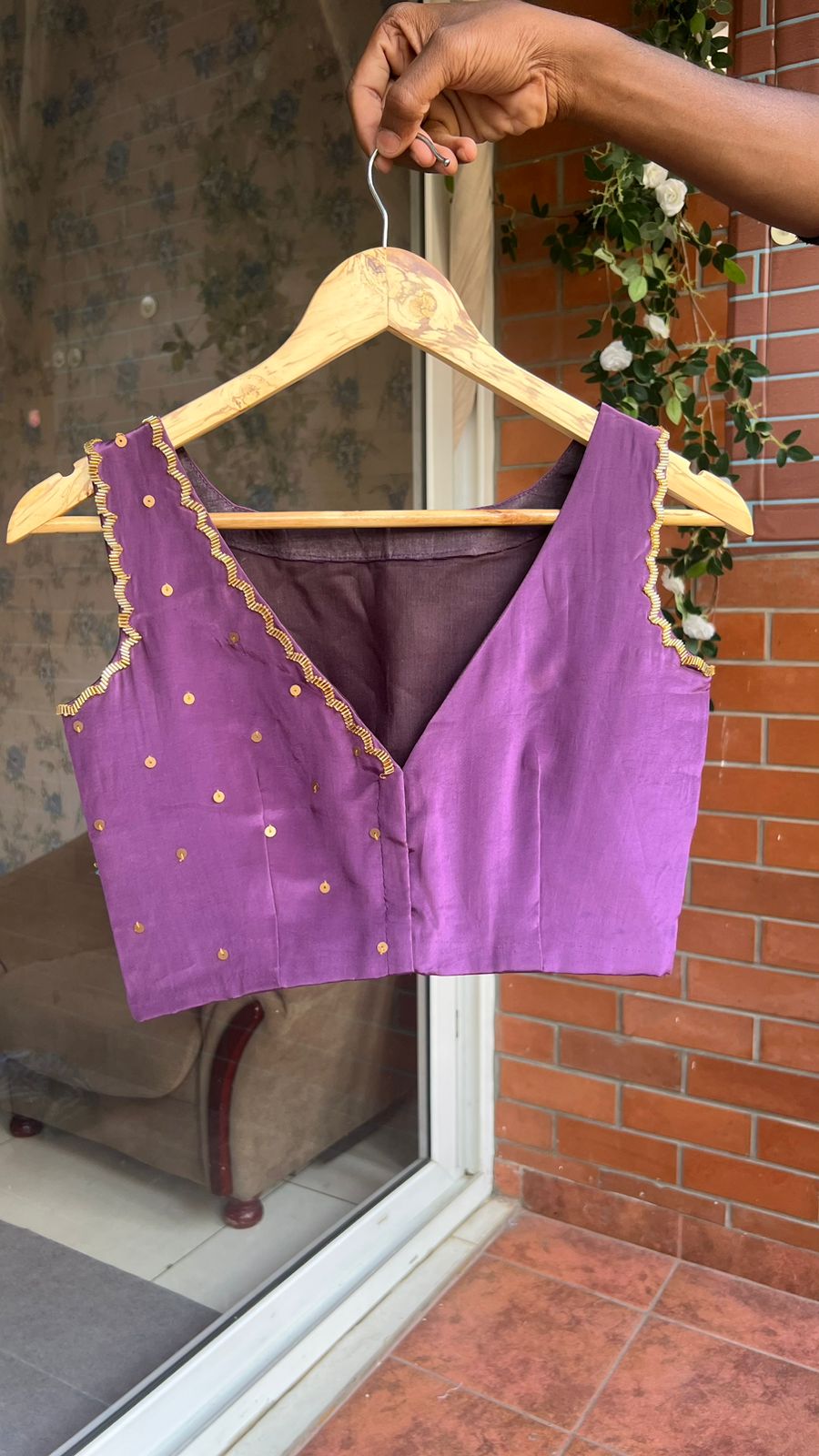 Violet viscose silk saree with hand work blouse