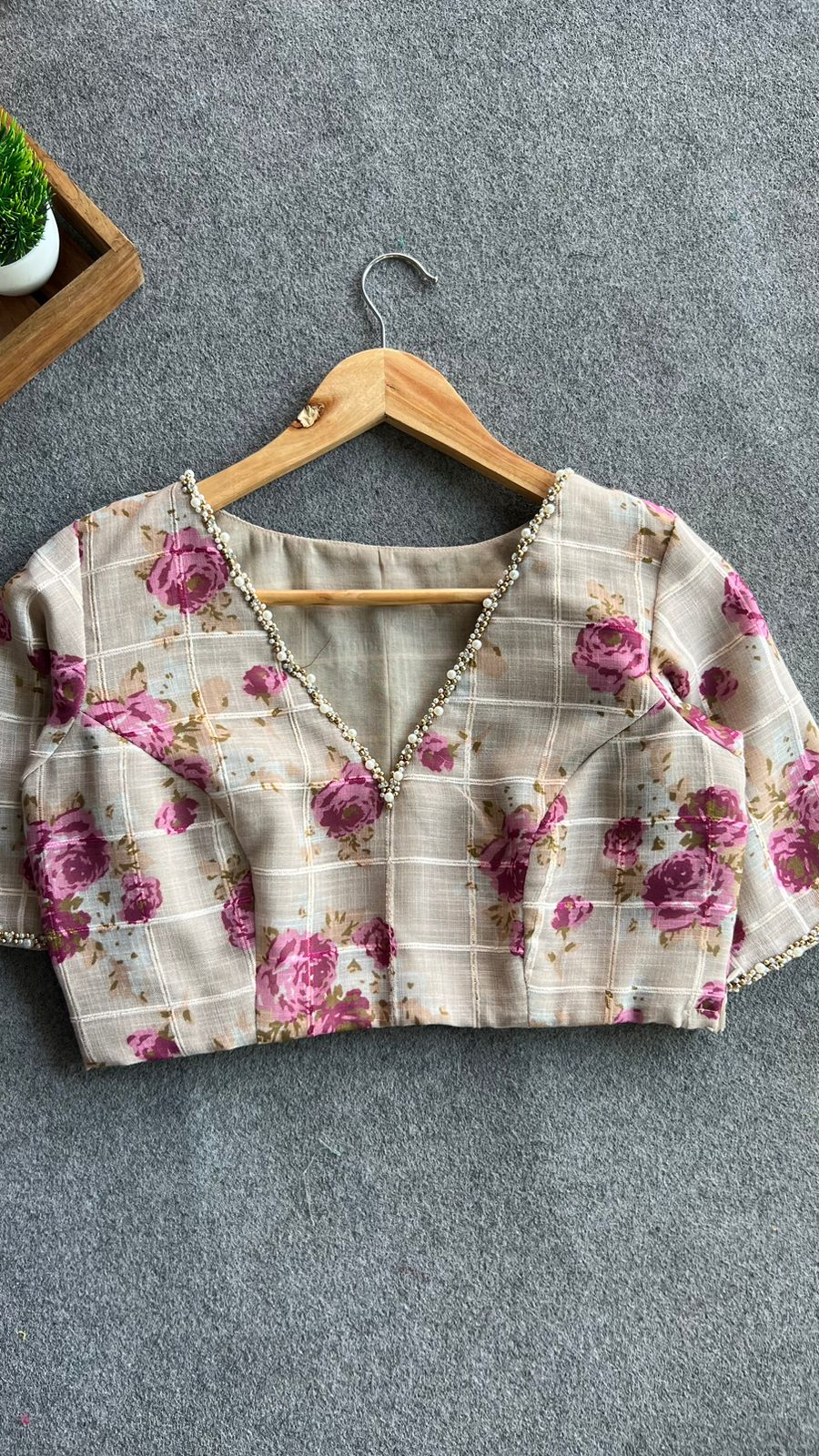 Halfwhite cotton pearl hand work blouse