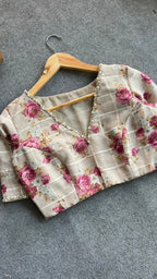 Halfwhite cotton pearl hand work blouse